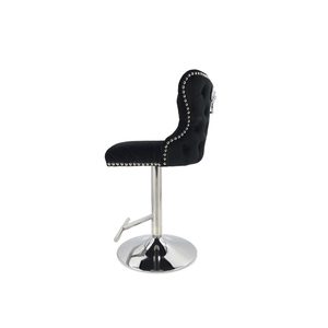 <span class=keywords><strong>Chaise</strong></span> haute rembourrée moderne en tissu de velours <span class=keywords><strong>noir</strong></span> avec boucle de traction complète dossier de tabouret <span class=keywords><strong>chaise</strong></span> haute réglable avec base de couleur argent - Product Image 4