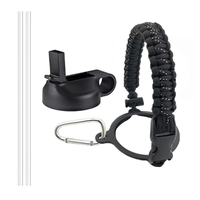 Bouchon de bouteille d'eau à large ouverture 12-64 oz avec paille et poignée en paracorde