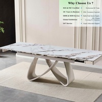 Table à manger en céramique moderne minimaliste, motif marbre, anti-rayures, extensible, cadre blanc crème, vente en gros pour hôtels et appartements