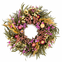 Couronne de fleurs séchées naturelles faite à la main, style bohème, pour porte, décoration murale rustique, mariage
