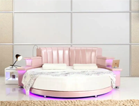 Lit rond moderne KEHUI avec cadre en bois, matelas et haut-parleurs intégrés, mobilier de chambre à coucher noir de luxe, taille king size