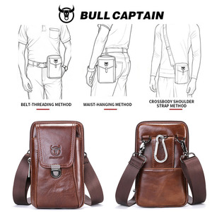 BULLCAPTAIN 정품 가죽 남성용 벨트 폰 파우치 (5.5~6.4인치 휴대폰용, 세로형, 카드 홀더 및 키 파우치 포함) - Product Image 2