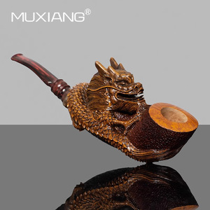 Muxiang Hand Carved Dragon Wood Pipe Bent Type Tobacco Smoking Accessory - Product Image 3