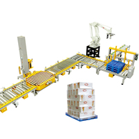 Sistema de Línea de Embalaje de Palés Totalmente Automático, Dispensador de Palés, Robot Paletizador y Equipo de Envoltura