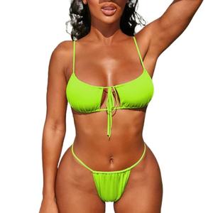 Conjunto de Bikini Bandeau Hecho a Mano para Mujer, Diseño Floral y a Rayas, Doble Forro, Tela Sin Costuras, Diseño sin Tirantes, con Cordón Ajustable - Product Image 5