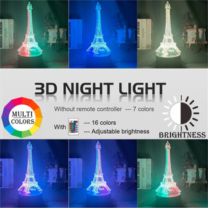 Tháp <span class=keywords><strong>Eiffel</strong></span> 3D <span class=keywords><strong>LED</strong></span> Ảo Ảnh Quang Học Đèn Ngủ Acrylic Với Điều Khiển Từ Xa 7 Màu Thay Đổi USB Có Thể Điều Chỉnh Độ Sáng Trang Trí Phòng Ngủ - Product Image 6