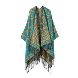 Chal de Mujer Vintage con Estampado Floral Jacquard, Abierto por Delante, de Imitación de Cachemira, con Borlas, Tipo Poncho, Étnico, con Flecos, para Viaje, Manta Envolvente - Product Image 3