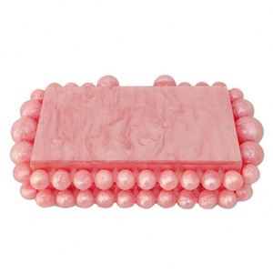 Sac à main chic en acrylique couleur bonbon à motif marbré, sac à bandoulière tendance pour femmes avec perles - Product Image 1