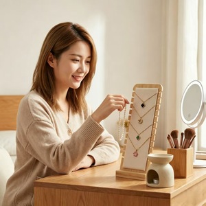 Jingheju Bamboo Jewelry Necklace Stand Wooden Display Rack For Home Office European Style Storage Organizer - Product Image 1