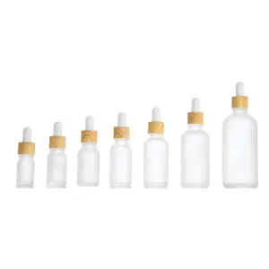 15Ml 30Ml 50Ml Frosted Clear Essentiële Olie Flacon Compte Goutte Fles Dropper Met Bamboe Deksel Voor haar Oog Serum