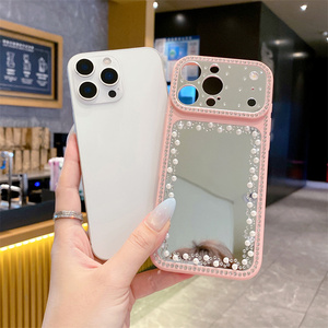 Coque de téléphone pour femme avec perles et paillettes effet miroir pour iPhone 17 Air 16 15 14 Pro Max, avec perles de diamant et cadre d'appareil photo floral DIY, coque arrière pour filles - Product Image 2