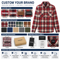 Chemise en flanelle brossée à carreaux rouges pour homme, personnalisable OEM/ODM, avec deux poches poitrine, boutonnée, manches longues, marque privée, faible MOQ, vente en gros