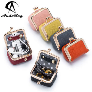 AndoBag Monedero Pequeño de Cuero Genuino, Color Sólido, Cierre de Broche, Estilo Casual, Bolsa Pequeña para Joyas para Mujer - Product Image 1