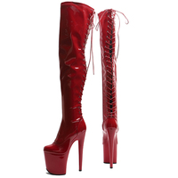 20CM / 8 pouces brevet PU supérieur femmes mode tendance talon haut plate-forme dos à lacets Stretch cuisse haute botte pôle bottes de danse