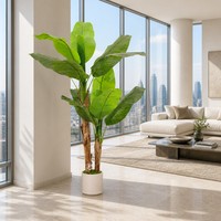 Plante de bananier artificielle de 1,5 m avec feuilles en PEVA, troncs doubles en PE, plante artificielle en pot pour décoration intérieure