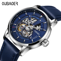 Montre mécanique automatique squelette de luxe Oubaoer pour homme avec bracelet en cuir bleu – Vente en gros usine