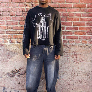 Benutzer definierte Drop Shoulder Overs ized Baggy Grafik Digitaldruck Schwere Baumwolle Langarm Baumwolle Waffel Boxy Cropped T-<span class=keywords><strong>Shirt</strong></span> - Product Image 3