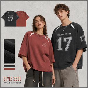 Camiseta de 300GSM con Estampado Personalizado, Algodón Grueso, Efecto Desgastado por el Sol, Corte Holgado, Diseño con Pedrería, para Hombre - Product Image 1