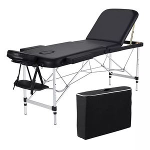 <b>Portable</b> Foldable Massage Table Adjustable Height Spa <b>Bed</b> Black PVC Upholstered Metal Frame for Salon Home Use - Product Image 1