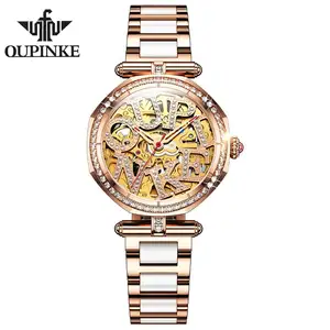 الهيكل العظمي الرياضة ساعة الأصلي الذهب Suppliers-OUPINKE 3175C العلامة التجارية الفاخرة التلقائية ووتش وارتفع الذهب الصلب حالة اللباس الساعات الهيكل العظمي شفاف المرأة الميكانيكية على مدار الساعة