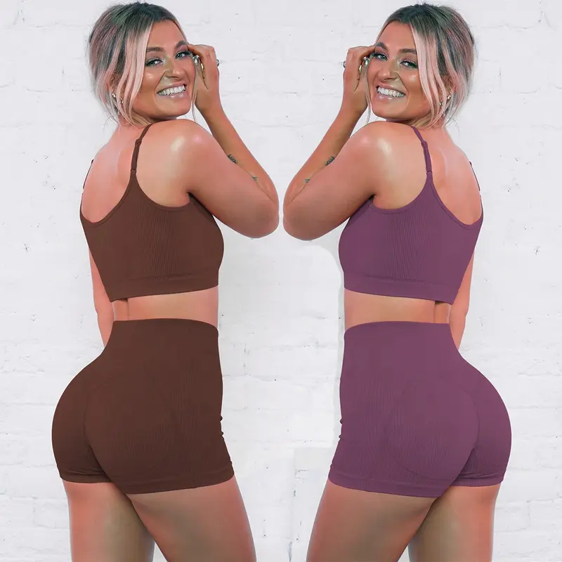 Donne 2 Pezzi Set di Allenamento Pantaloncini Da Ginnastica Leggings e Insieme Del Reggiseno di Sport di Yoga Abiti S-L dropshipping