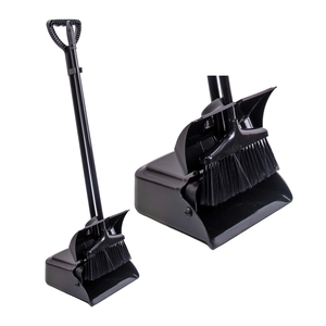 Household Heavy-Duty Black Plastic Broom Dustpan Set with Long Handle and Lid Combo-Commercial-Grade Cleaning Tool - Product Image 1