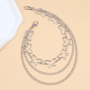 โซ่คาดเอวรูปผีเสื้อ โลหะผสมสังกะสี สีขาว แบบโปร่ง หลายห่วง สำหรับสวมใส่ทุกวัน สไตล์ฮิปฮอป - Product Image 3