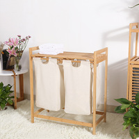 Double panier à linge en bambou avec support de rangement Outil de nettoyage d'hôtel et de ménage pour l'organisation de serviettes de linge sale de salle de bain