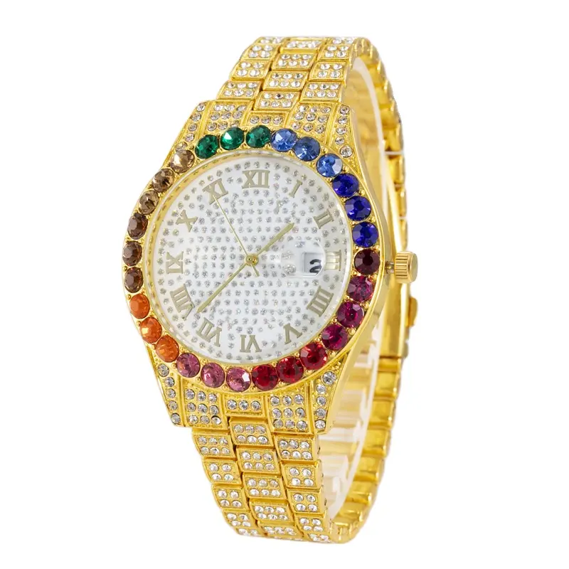 Fashion trend women's watch full diamond fashion women's watch full sky star inlaid diamond round large dial calendar quartz wat
