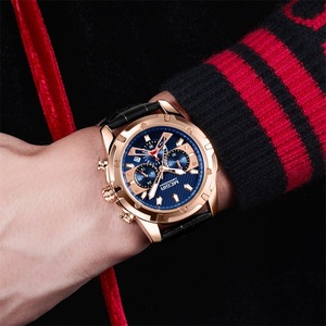 Montre de sport pour hommes, étanche, lumineuse, en cuir véritable, chronographe multifonctionnel, montre-bracelet à quartz - Product Image 2