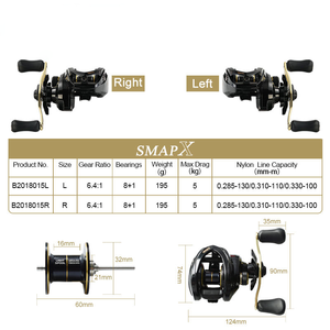 HYD SMAP X 8 + 1BB 6,4: 1 Relación <span class=keywords><strong>de</strong></span> engranajes Max Drag 5kg Carrete <span class=keywords><strong>de</strong></span> <span class=keywords><strong>pesca</strong></span> Baitcasting para la <span class=keywords><strong>venta</strong></span> - Product Image 2