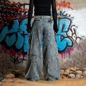 <span class=keywords><strong>Jeans</strong></span> Larghi da Uomo in Cotone e Poliestere, Patchwork Personalizzato con Tasche <span class=keywords><strong>Laterali</strong></span> 3D, <span class=keywords><strong>Jeans</strong></span> Denim Lavati per Autunno Inverno - Product Image 2