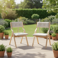Chaise scandinave moderne en bois pliable pour la maison, avec coussin rembourré beige, dossier capitonné et rembourrage en mousse, pour salon sur sol dur
