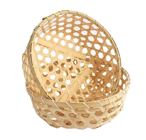 Round bamboo basket tray handmade natural eco friendly fruit and food serving display trays