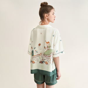 Nuovo Stile Set in Raso a Maniche Corte, <span class=keywords><strong>Pigiama</strong></span> in Seta Ghiaccio con Motivo a Fiori di Pera, Vestibilità Ampia con Elastico in Vita, Elegante per Esterni Estivi da Donna - Product Image 5