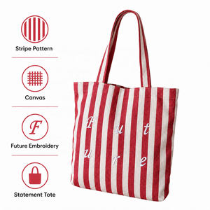 <span class=keywords><strong>Borsa</strong></span> Tote in Tela a Righe Rosse e Bianche con Ricamo '<span class=keywords><strong>Future</strong></span>', <span class=keywords><strong>Borsa</strong></span> a Tracolla per lo Shopping Quotidiano, Grande Capacità - Product Image 5