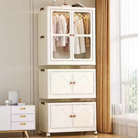8089-4 Armoire multifonctionnelle 2 + 1 armoire en plastique pliante organisateur de garde-robe portable