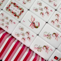 Set Mahjong Kustom Liburan Musim Dingin, Motif Cat Air Nutcracker Pohon Natal Bola Salju Ubin Mahjong Amerika