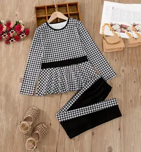 high quality Girls Houndstooth Print Peplum Top & Leggings vintage baby boutique 2 years smocked girls clothes