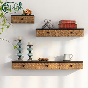 Solid Wood Retro Wall Shelf 92x21.5x10.5 Cm With <b>Drawers</b> Living Room Storage Wall Mounted Type - Product Image 2