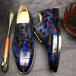 Chaussures multicolores pour hommes Chaussures habillées personnalisées en cuir véritable de crocodile et Oxfords Alligator classique Chaussures de soirée d'affaires pour hommes - Product Image 1