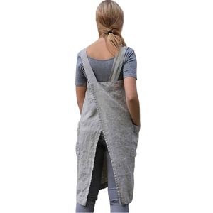 Tablier à bretelles croisées en coton et lin, style japonais et coréen, durable, réutilisable, à capuche, pour cuisine et fleuriste, lavable, vente en gros - Product Image 4