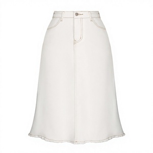 Falda vaquera maxi vintage <span class=keywords><strong>Belle</strong></span> Poque con corte en A, cintura alta elástica y bajo deshilachado para mujer, blanca, talla XX-Large - Product Image 4