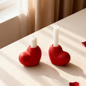 Modern <b>Red</b> Heart-Shape Ceramic Candle Holder Wedding Decoration Valentine's Day <b>Gift</b> Handmade Craft Ornament Candle Stand - Product Image 3