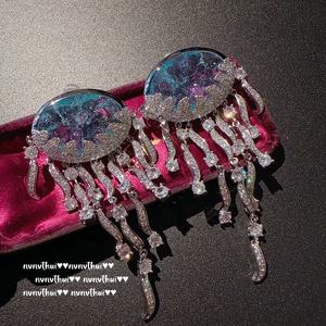 ต่างหูห้อยไพลินรอยัลวินเทจหรูหราแบบอิตาลีต่างหูรูปต้นโพคาฮอนทัสแมงกะพรุนเพทายดีไซน์แฟชั่นย้อนยุค - Product Image 5