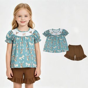 En stock: Conjuntos de boutique, ropa casual de verano para niñas con lazos de ciervo, ropa del sur al por mayor, nueva moda de fábrica, ropa para niños pequeños - Product Image 1