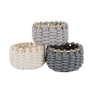 Low MOQ Durable Soft Cotton Rope Woven Sundries Storage Bin Room Decor Organizer Basket Box For Home Office Shop