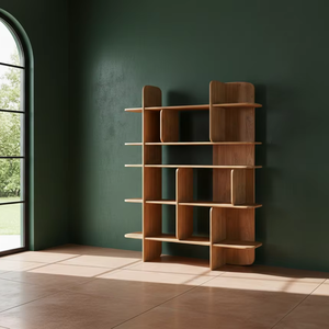 Étagère murale Luna en bois massif, style ferme et hôtel, avec rangement, multifonctionnelle, design moderne pour salon, texture bois naturel - Product Image 1