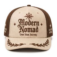 Gorra de béisbol Compass de 6 paneles con bordado en tonos tierra, visera curva de sarga, estilo retro con bloques de color, unisex, ajustable, logotipo personalizado, venta al por mayor