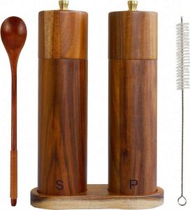 8 Inches Acacia Classic Customized Adjustable Wooden Hand Rotary Knob <b>Pepper</b> <b>Grinder</b> Set Manual Salt and <b>Pepper</b> Mill Set - Product Image 4